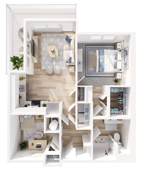 Floor plan for 1 bed, 1 bath, 826 sqft